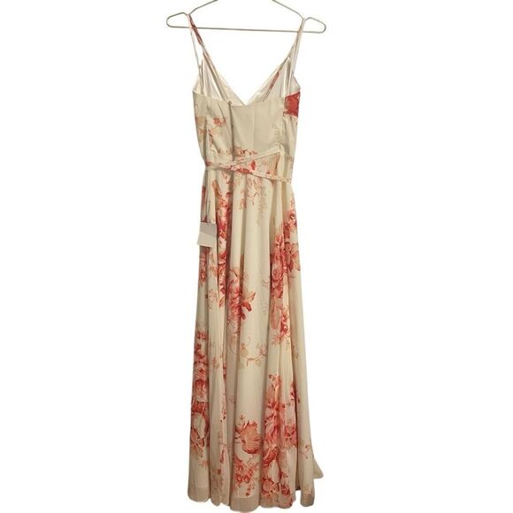 Lulu's Elegantly Inclined Cream and Coral Floral Print Wrap Maxi Dress MED NEW - Picture 6 of 8
